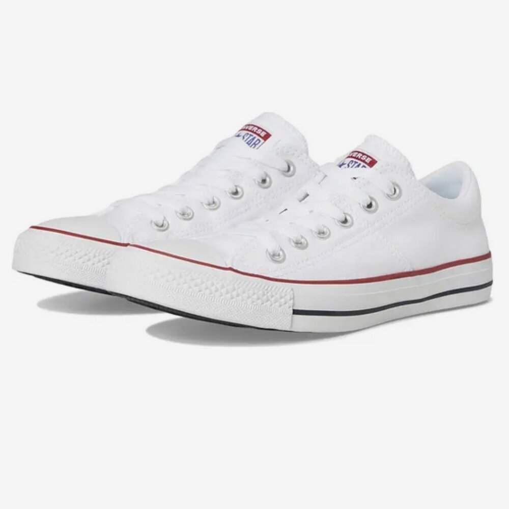 Classic White Low-Top Canvas Sneakers with Red Trim